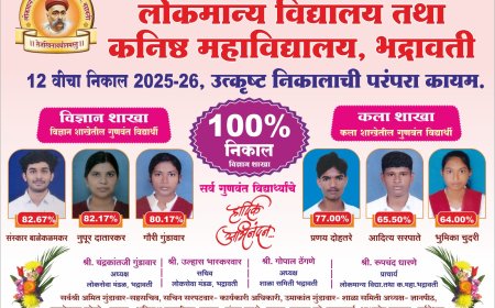 लोकमान्य कनिष्ठ महाविद्यालय भद्रावती 100% निकालाची परंपरा कायम 